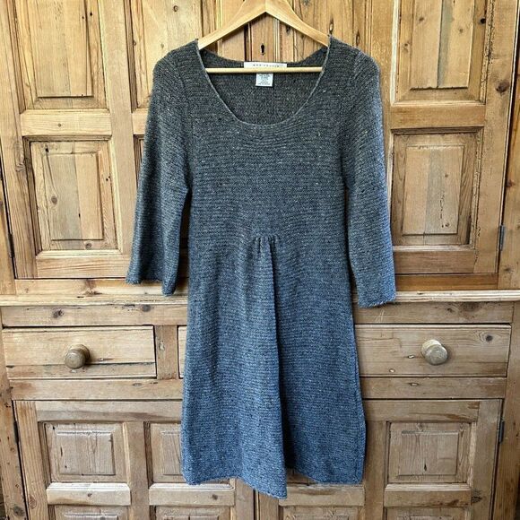 Max Studio Medium‎ Dress Gray Knit Round Neck 3/4 Sleeve Flared Knee Length - Picture 1 of 9